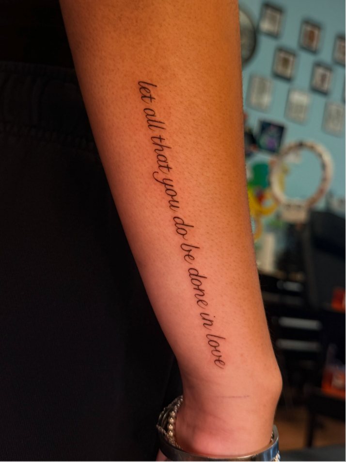 Forearm script reading: let all that you do be done in love